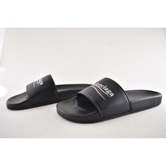 Balenciaga Black Leather Campaign Logo Slide Pool Sandal Flip Flop Flat 44 11 main image 6